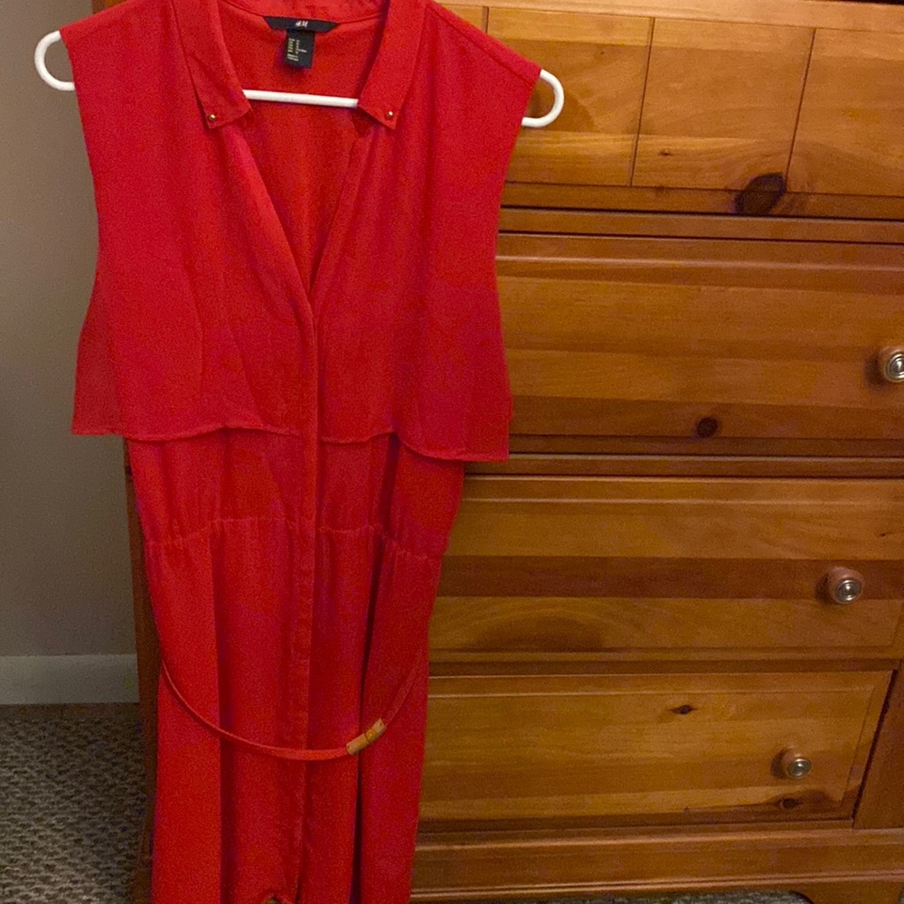 Red belted dress
